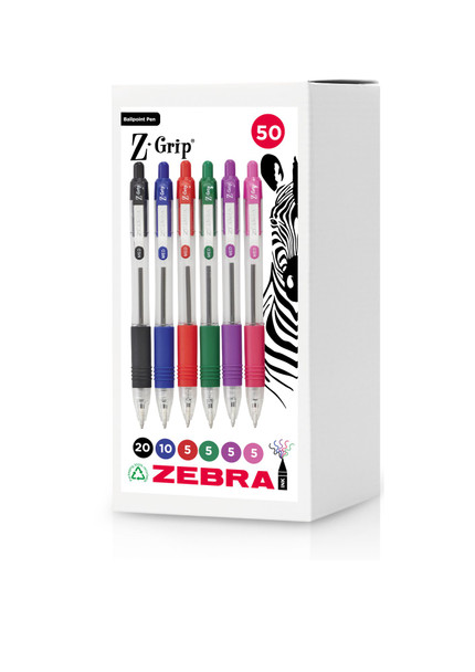 Zebra Z-Grip Ballpoint Pen 1.0Mm Tip Assorted Pack 50 - 02758 02758