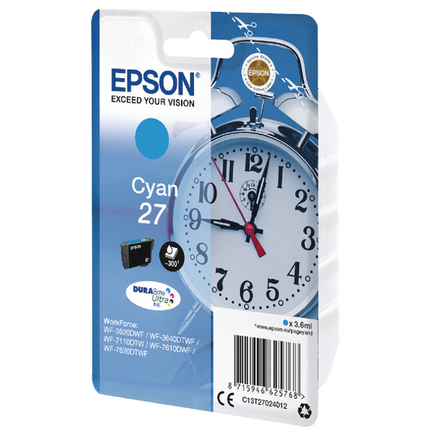Epson 27 Alarm Clock Cyan Standard Capacity Ink Cartridge 4Ml - C13T27024012 C13T27024012
