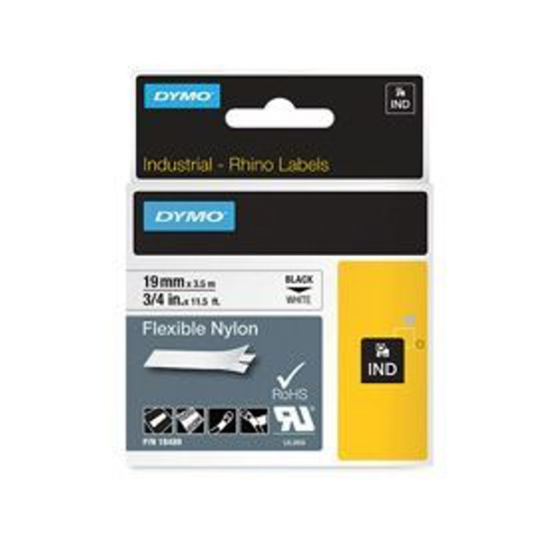 Dymo 18489 19mm x 3.5m Black On White Flexible Nylon Tape 18489
