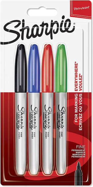 Sharpie Permanent Marker Fine Tip 0.9Mm Line Assorted Standard Colours Pack 4 1985858