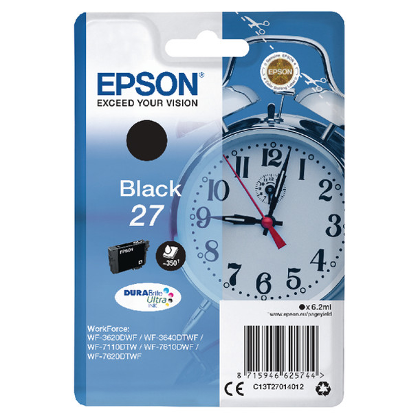 Epson 27 Alarm Clock Black Standard Capacity Ink Cartridge 6Ml - C13T27014012 C13T27014012