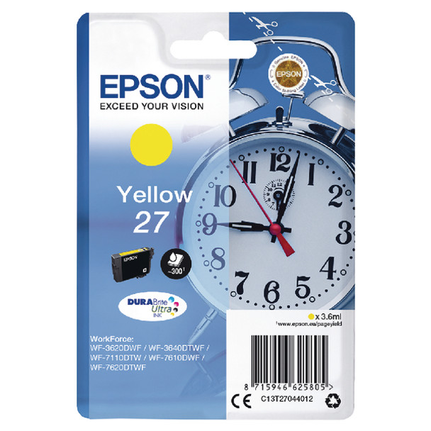 Epson 27 Alarm Clock Yellow Standard Capacity Ink Cartridge 4Ml - C13T27044012 C13T27044012