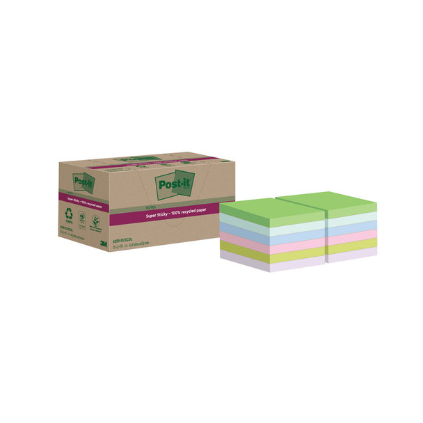 Post-it Super Sticky Recycle 47.6x47.6 Assorted Pack of 12 622RSS12COL 3M06006