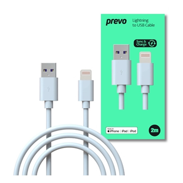 Prevo USB-LIGHTNING-2M Lightning Cable Apple Lightning M To Usb 2.0 A M 2M White USB-LIGHTNING-2M