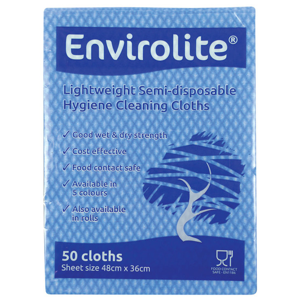 Envirolite Lightweight 480x360mm Blue All Purpose Cloths Pack of 50 ELF500 ECO24276
