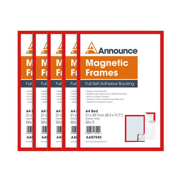 Announce Magnetic Frames A4 Red Pack of 5 AA07542 AA07542