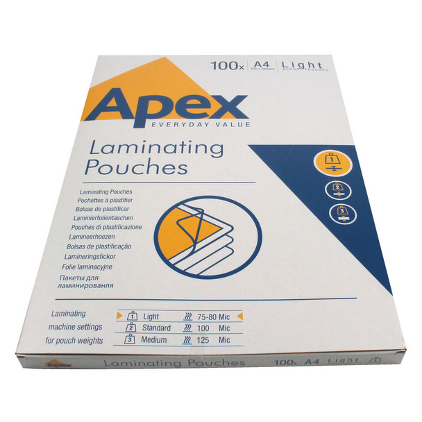 Fellowes Apex A4 Light Laminating Pouches Clear Pack of 100 6003201 BB58485