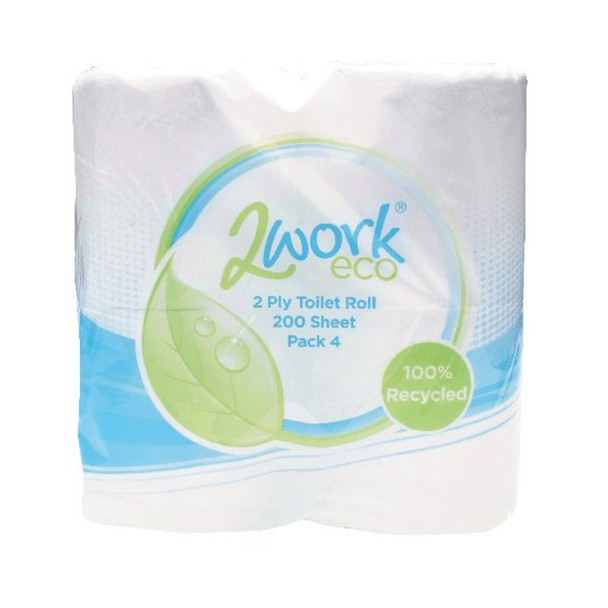 2Work Recycled 2-Ply Toilet Roll 200 Sheets Pack of 36 KF03809 KF03809