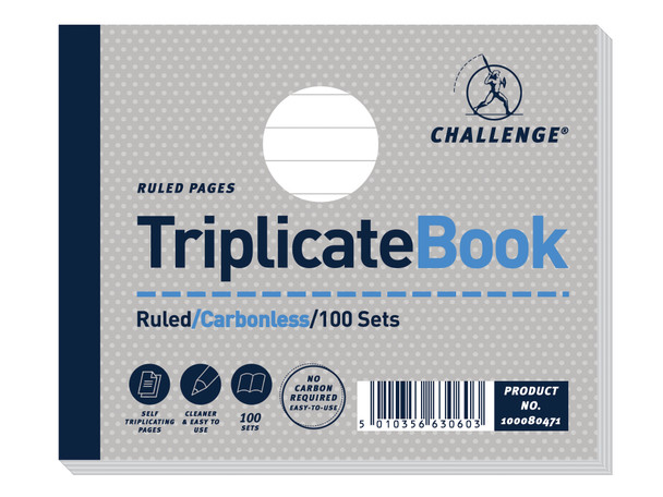 Challenge Triplicate Book 105X130mm Card Cover Ruled 100 Sets Pack 5 100080471 100080471