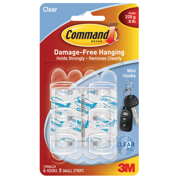 3M Command Mini Clear Hooks With Clear Strips 17006CLR 3M34693