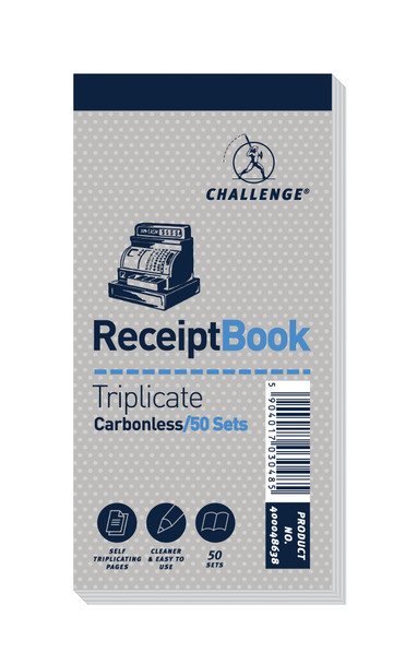 Challenge 140X70mm Triplicate Receipt Book Carbonless 1-50 Taped Cloth Binding 5 400048638