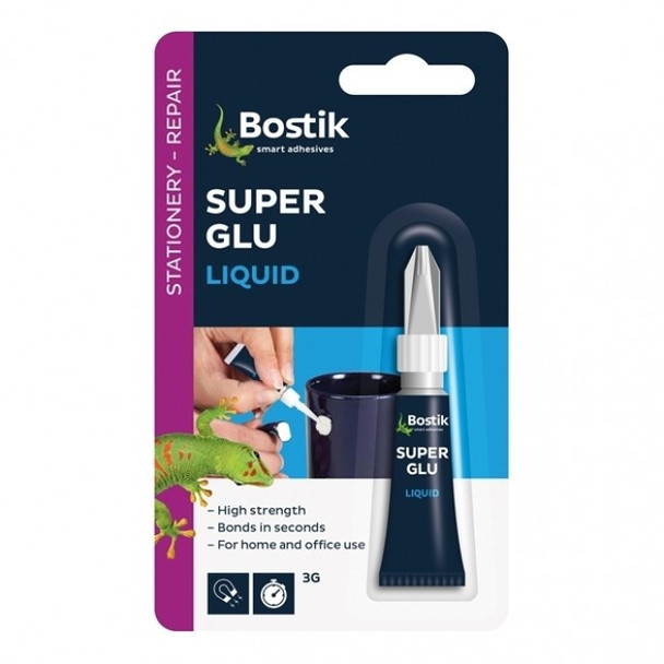 Bostik 3G Glu And Fix Super Glue Liquid Tube Safety Cap Clear Pack 12 30813340