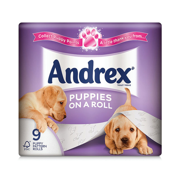 Andrex 3-Ply Toilet Roll Puppies On A Roll White Pack of 9 1102053 CPD57150