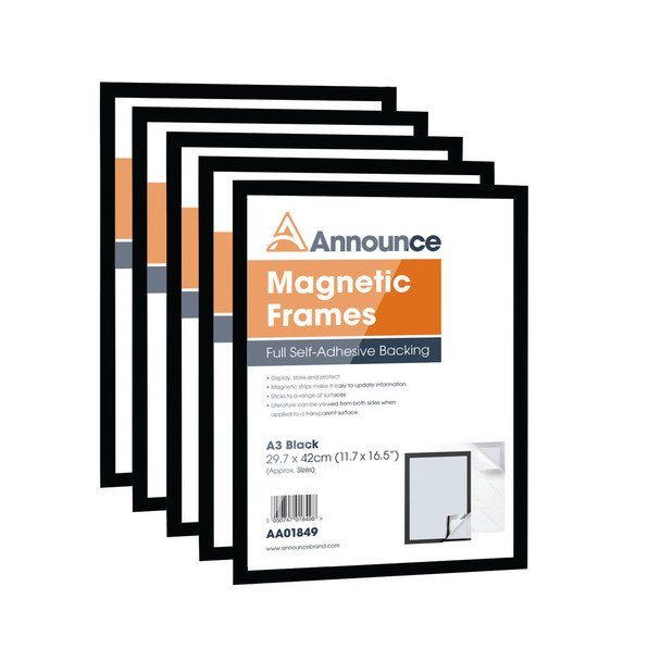 Announce Magnetic Frame A3 Black Pack of 5 AA01850 AA01850