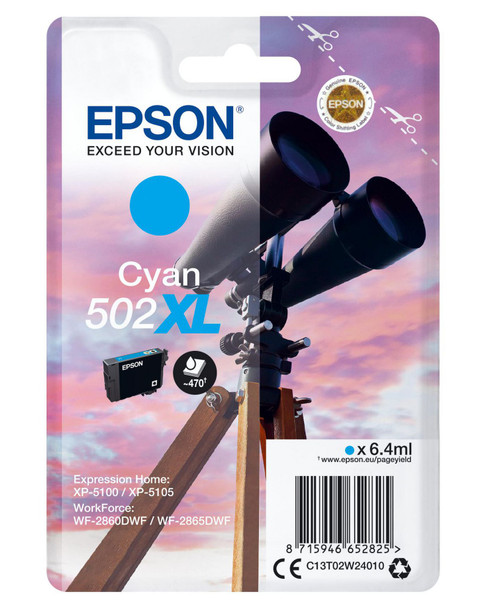 Epson C13T02W24010 Singlepack Cyan 502XL Ink C13T02W24010