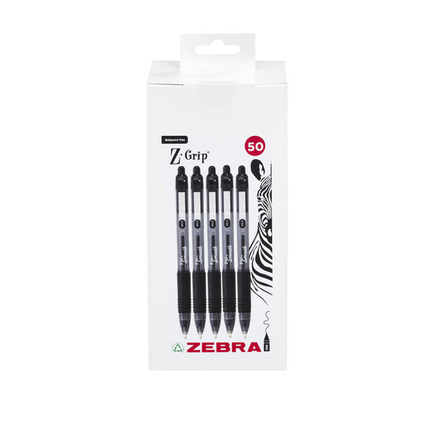 Zebra Z-Grip Smooth Ballpoint Pen 1.0Mm Tip Black Pack 50 - 02759 02759