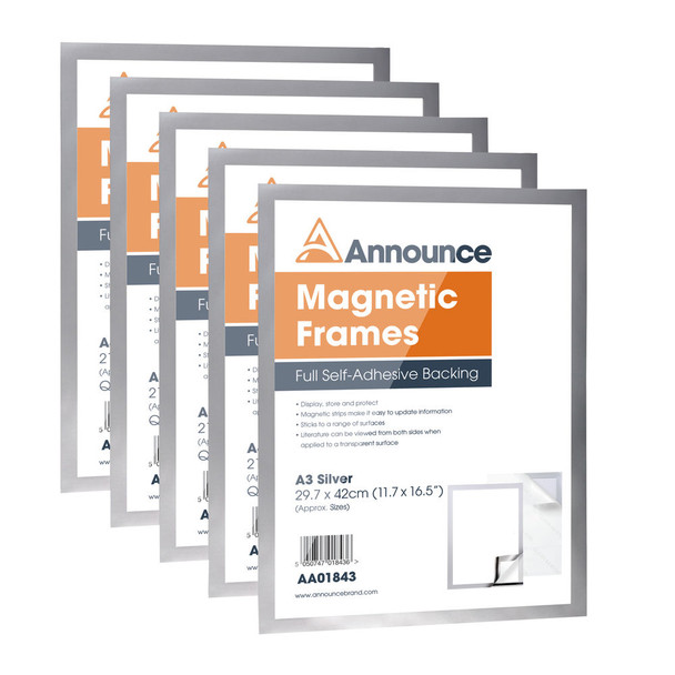 Announce Magnetic Frame A3 Silver Pack of 5 AA01844 AA01844