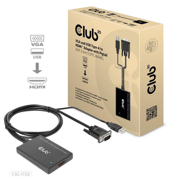 Club3D CAC-1720 Vga And Usb Type-A To Hdmi CAC-1720