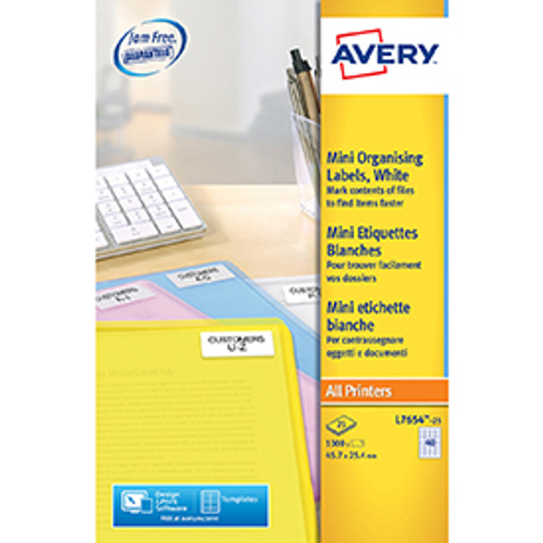 Avery L7654-25 Mini Multipurpose Labels 25 sheets - 40 Labels per Sheet AVERYL7654-25