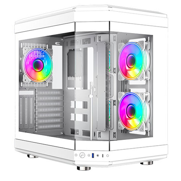 Gamemax Hype Gaming Case W/ Glass Side & Front Atx Dual Chamber 3X Argb Fans Arg GMX-HYPE-WHT