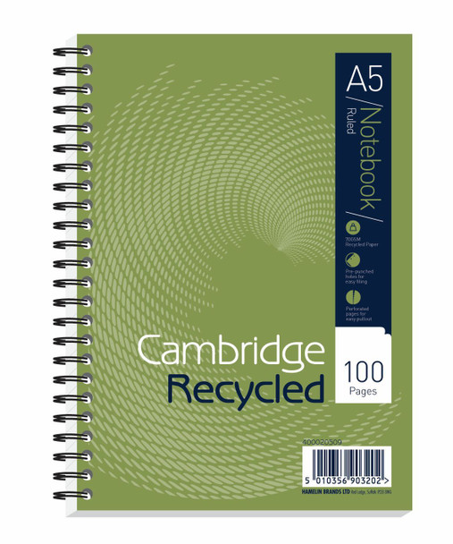 Cambridge Recycled A5 Wirebound Card Cover Notebook 100 Pages Pack 5 400020509 400020509