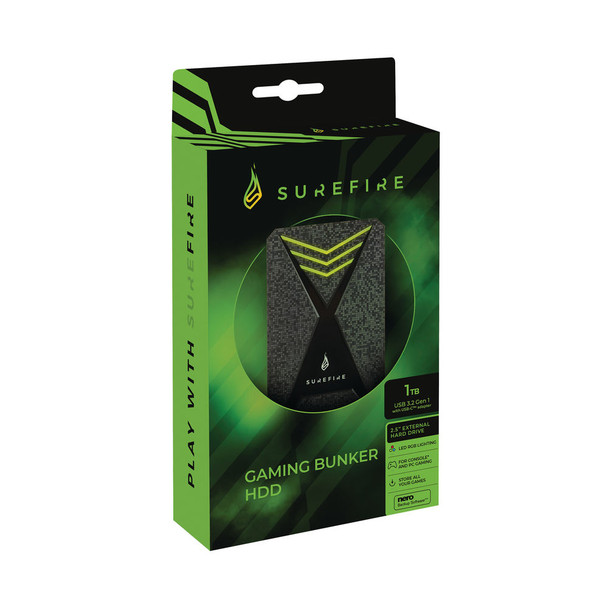 SureFire Bunker Gaming HDD 2.5in USB 3.2 Gen1 1TB Black 25 Games 53681 SUF53681