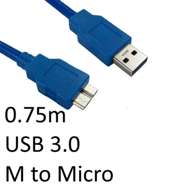 Usb 3.0 A M To Usb 3.0 Micro B M 0.75M Blue Oem Data Cable USB3-MICROSRT-BLK