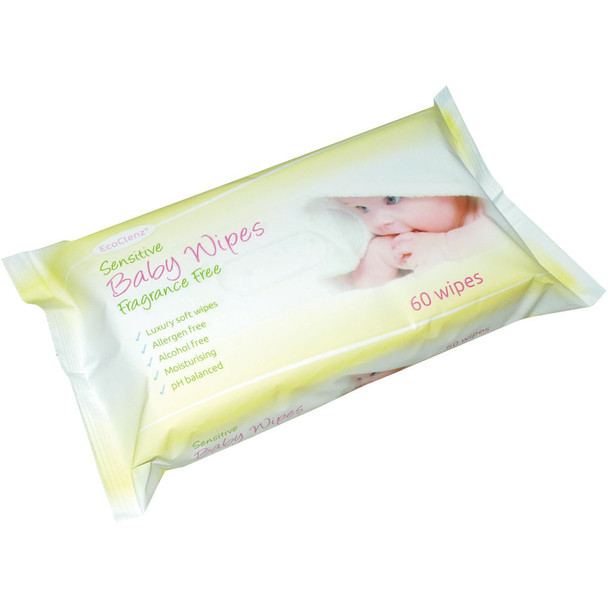 EcoTech Baby Wipes Fragrance Free 60 Sheets Pack of 12 FPBW60FF ECO24133