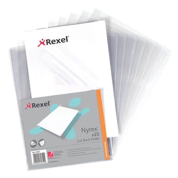 Rexel Nyrex Cut Back Folder A4 Clear Pack of 25 GFA4 12121 RX12121