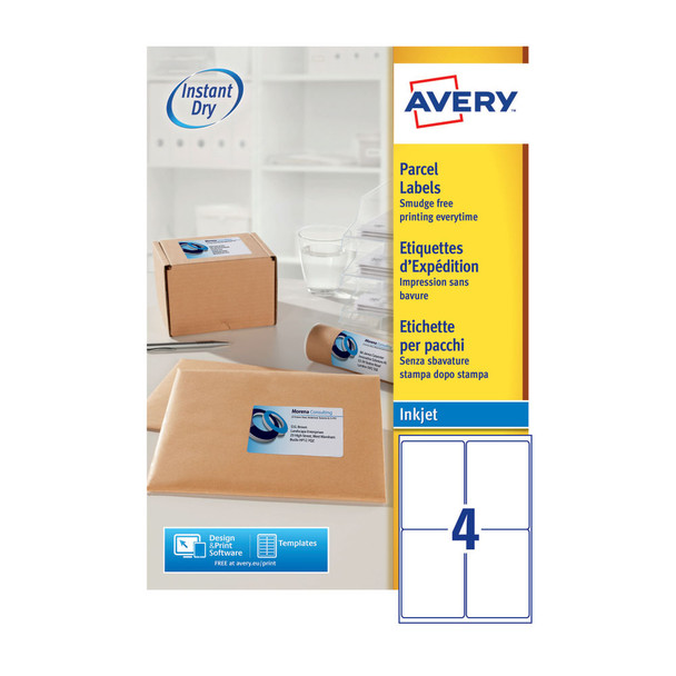 Avery Inkj Labels 139x99.1mm 4 Per Sheet White Pack of 400 J8169-100 AV98977