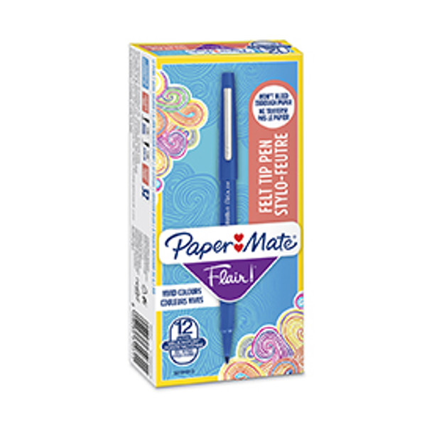 Paper Mate S0191013 Flair Pen 1.1mm Medium Tip Blue Box of 12 S0191013