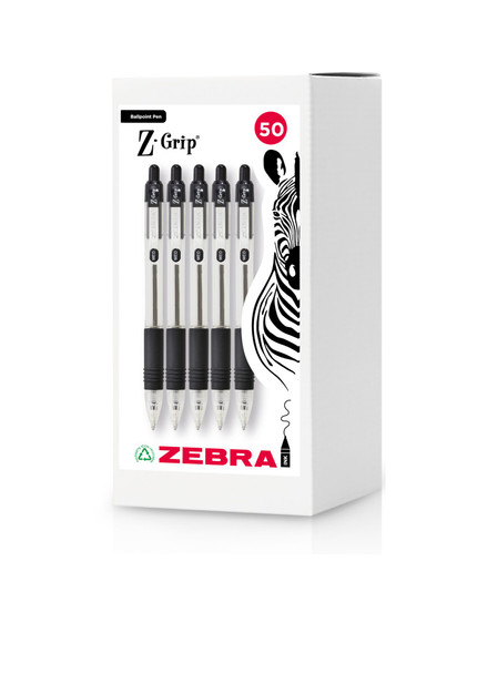 Zebra Z-Grip Retractable Ballpoint Pen 1.0Mm Tip Black Pack 50 - 02757 02757