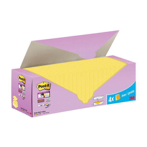 Post-it Super Sticky ZNotes Canary Yellow Cabinet 76x76mm Pack of 24 3M85600