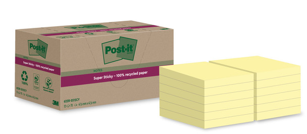 Post-It Super Sticky 100% Recycled Notes Canary Yellow 47.6 X 47.6 Mm 70 Sheets 7100284576