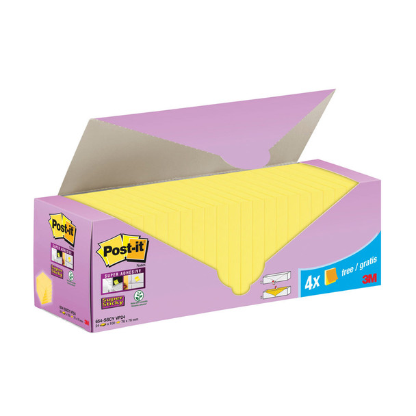 Post-it Super Sticky Notes Canary Yellow Cabinet 76x76mm Pack of 24 3M85597