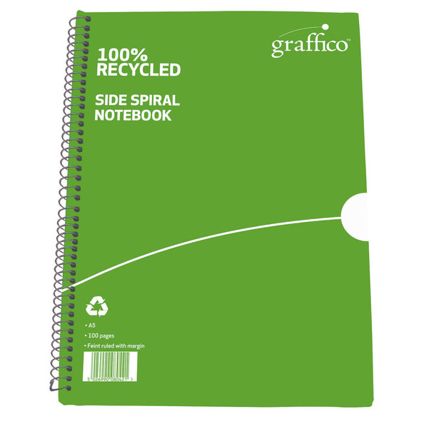 Graffico Recycled Spiral Bound Notebook 100 Pages A5 Pack of 10 5000335 EN10994