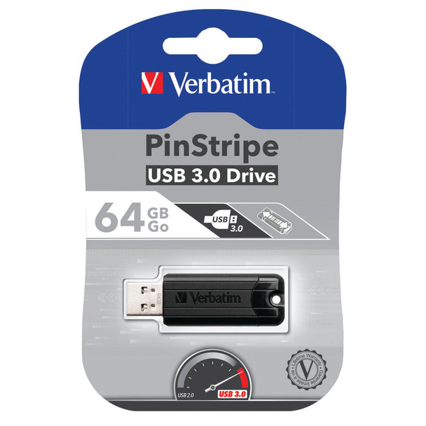 Verbatim Pinstripe USB 3.0 Flash Drive 64GB Black 49318 VM49318