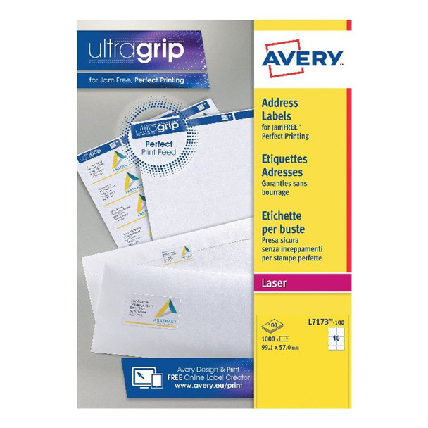 Avery Ultragrip Laser Labels 99.1x57mm White Pack of 1000 L7173 AVL7173