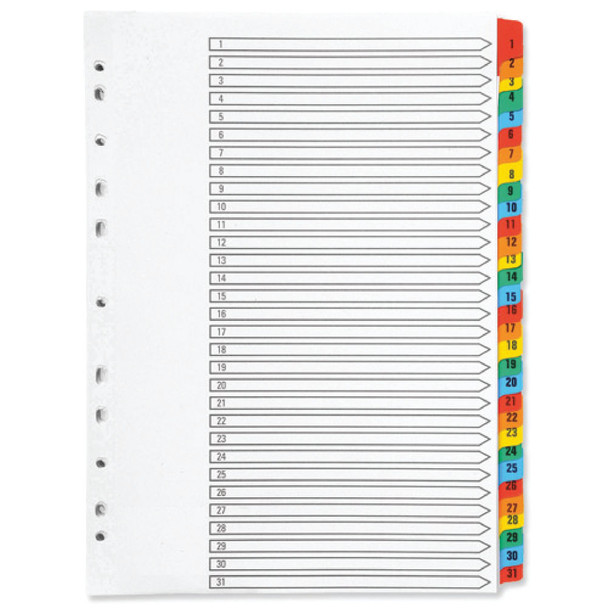 Q-Connect 1-31 Index Multi-punched Reinforced Board Multi-Colour Numbered T KF01522