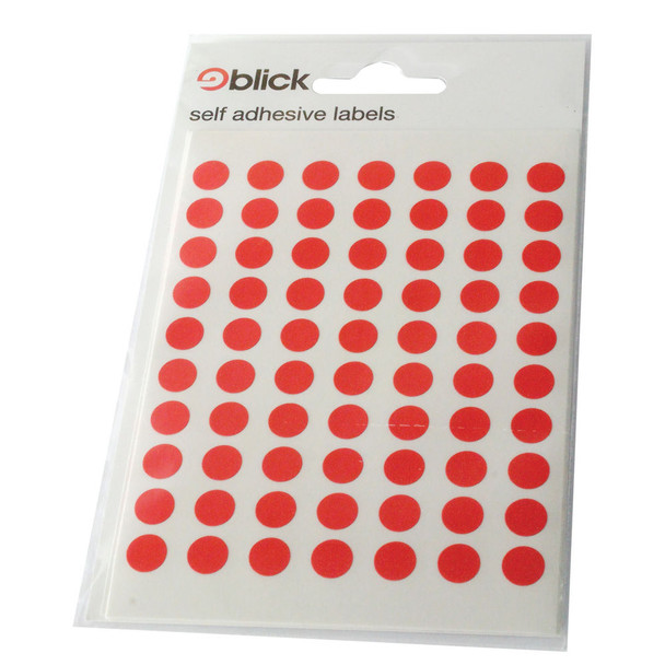 Blick Coloured Labels in Bags Round 8mm Dia 490 Per Bag Red Pack of 9800 RS RS00325