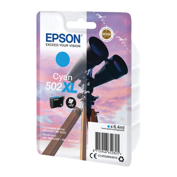 Epson Singlepack 502XL Ink Cyan C13T02W24010 EP65282