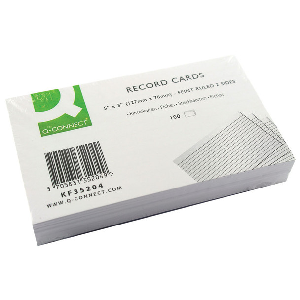 Q-Connect Record Card 127x76mm Ruled Feint White Pack of 100 KF35204 KF35204