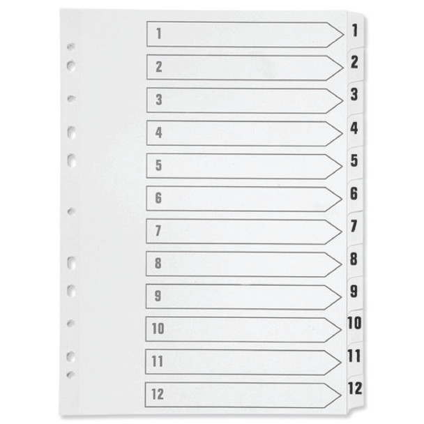 Q-Connect 1-12 Index Multi-Punched Reinforced Board Clear Tab A4 WhiteKF015 KF01529