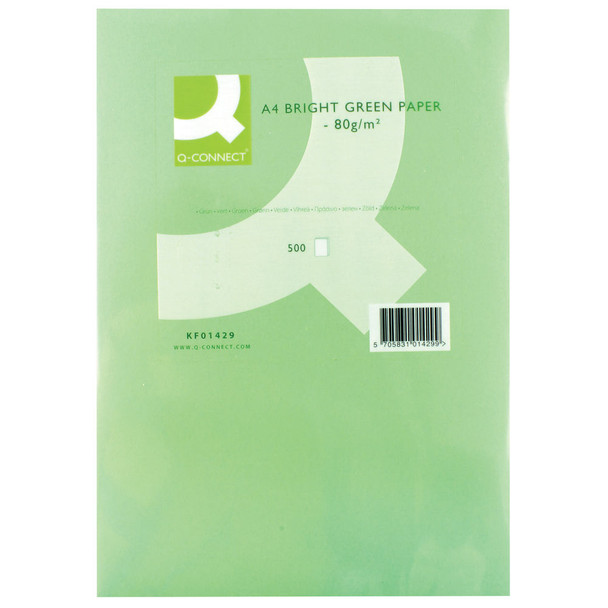 Q-Connect Bright Green Coloured A4 Copier Paper 80gsm Ream Pack of 500 KF01429