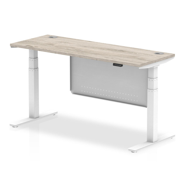 Air Modesty 1600 X 600Mm Height Adjustable Office Desk With Cable Ports Grey Oak HA01423