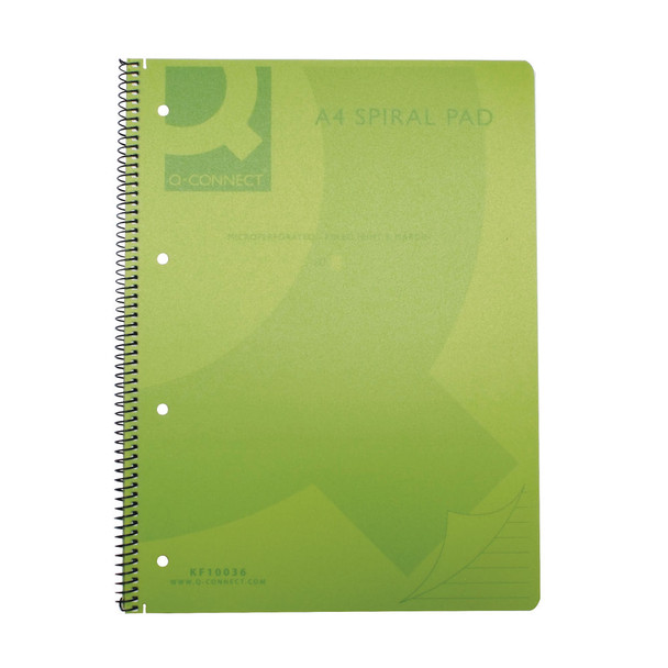 Q-Connect Spiral Bound Polypropylene Notebook 160 Pages A4 Green Pack of 5 KF10036