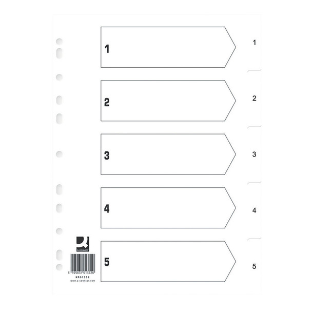 Q Connect Index 1-5 Polypropylene White Pack of 25 KF01352Q KF01352Q