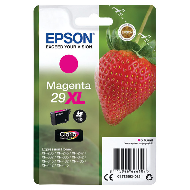 Epson 29XL Magenta Inkjet Cartridge Capacity: 450 pages C13T29934012 EP62610