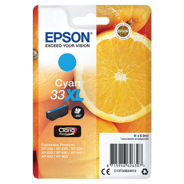 Epson 33XL Cyan Inkjet Cartridge C13T33624012 EP62630
