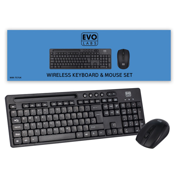 Evo Labs WM-757 Wireless Keyboard And Mouse Combo Set 2.4Ghz Full Size Qwerty WM-757UK